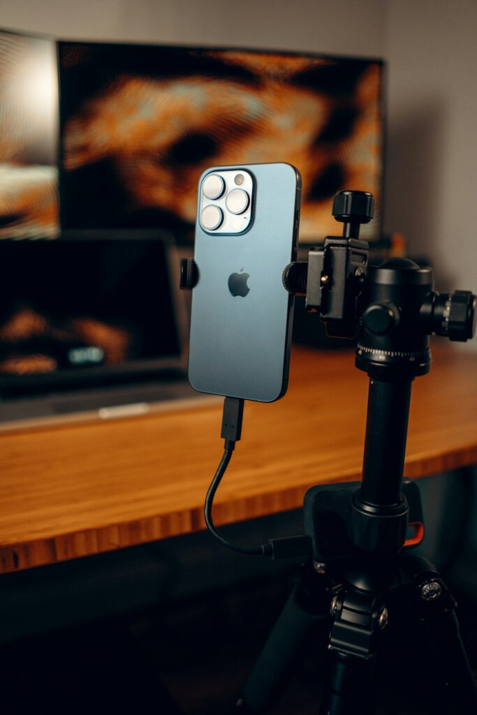 Phone on a tripod ready to film